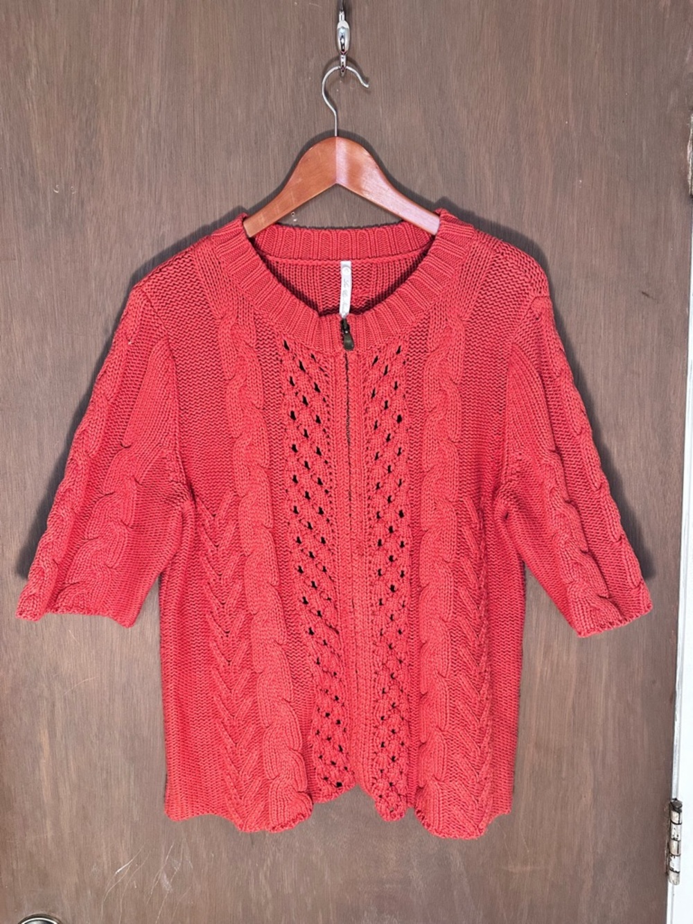 Burnt orange Cable-Knit Short-Sleeve Sweater